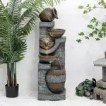 42.5"H-5 Tiered Clay Pot Outdoor Water Fountain with LED Light