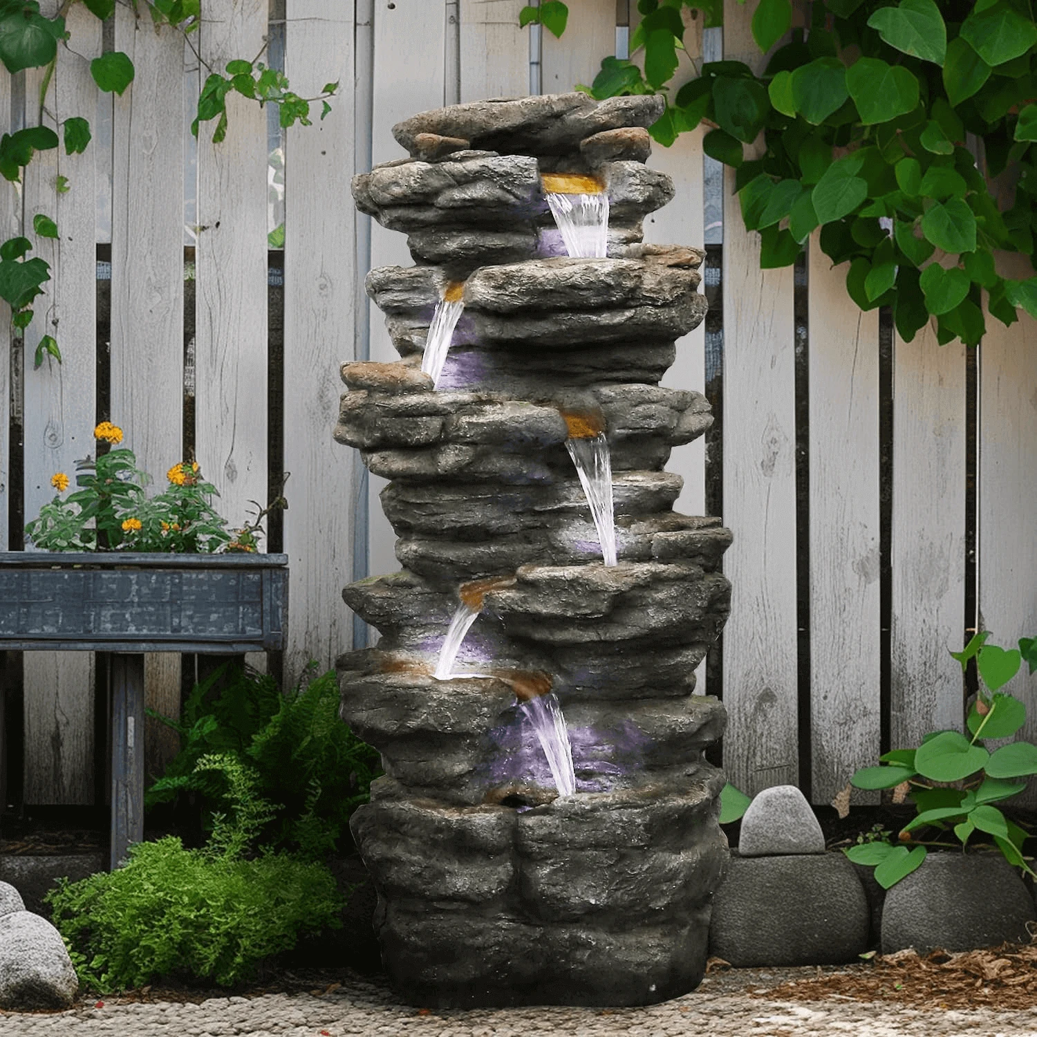 product_image_1765391146 40.5” Rocks Outdoor Water Fountain - 6-Tiers Cascading Waterfall
