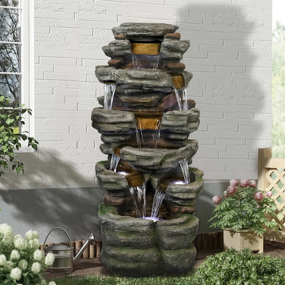 product_image_1765391730 47.2"H Stacked Shale Garden Outdoor Fountain with LED Light