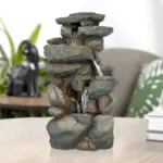 Resin Stacked Rock Indoor Tabletop Fountain with LED Lights-16"H