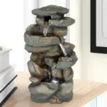 Resin Stacked Rock Indoor Tabletop Fountain with LED Lights-16"H