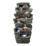 48" H 7-Tiered Stacked Shale Outdoor Fountain with LED Lights