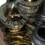 32.6''H 3-Tier Retro Barrel Outdoor Fountain with LED Lights