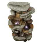 29.9"H-Tiered Rock Garden Outdoor Fountain with LED Lights