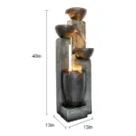 40''H 4-Tier Pots Garden Outdoor Fountain with Warm LED lights