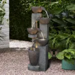 39"H- Tiered Pots Garden Outdoor Fountain with Warm LED Lights