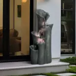 5-Tiered Lotus Leaf Modeling Outdoor Fountain with LED Lights