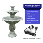 39.3" Fiber Concrete Lotus Leaf Fountain 3-Tier Outdoor Bird Bath