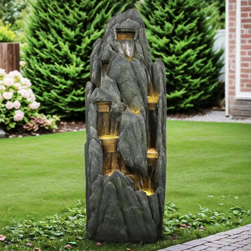 Outdoor Rockery Water Fountain with LED Lights
