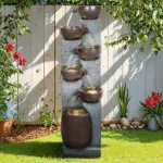 53.5in High Outdoor Indoor Water Fountain, 6-Tiered Poly-Resin Waterfall Fountain with LED Lights