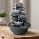 Indoor Tiered Cascading Bowl Fountain- Realistic Rock Design,Perfect for Any Indoor Space