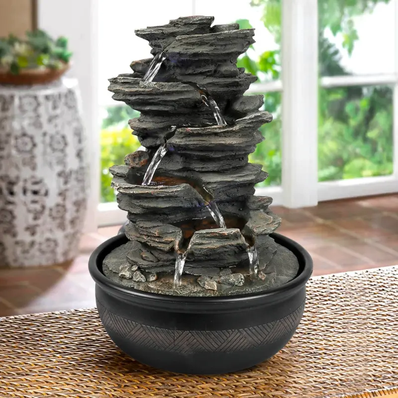6-Tiered Resin Stacked Rock Indoor Tabletop Fountain-15.7"H