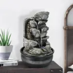 Resin Stacked Rock Tabletop Indoor Fountain with LED Lights- 15.7" H