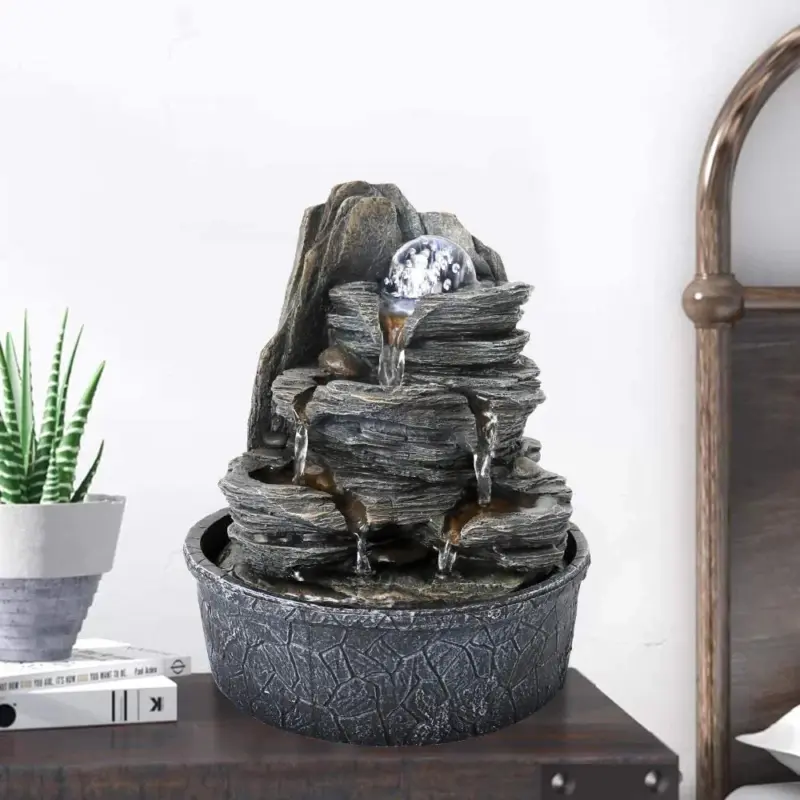 Resin Rock Indoor Tabletop Fountain with Glass Ball-9.8"H