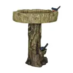 Outdoor Simulated Dendritic Birdbath for Garden, Yard, and Bird Play - Lifelike Tree Trunk Design