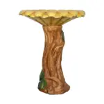 24.4"H Concrete Outdoor Bird Bath with Sunflower Bowl and Woodtone Pedestal - Garden Decor